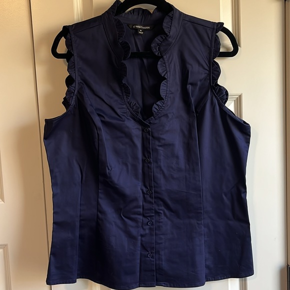 41 Hawthorne Camilla Scalloped Detail Blouse, Navy - Picture 2 of 7